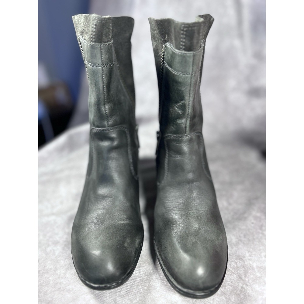 Børn B50272 Women's Charcoal Gray Leather Ankle Boots Side Zip Low Heel Sz 10